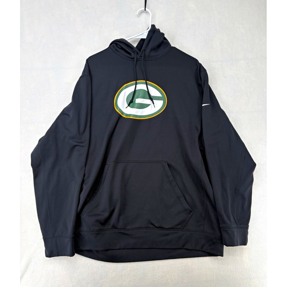 Nike Therma-FIT Green Bay Packers NFL Pullover Hoodie Sweatshirt Black XL